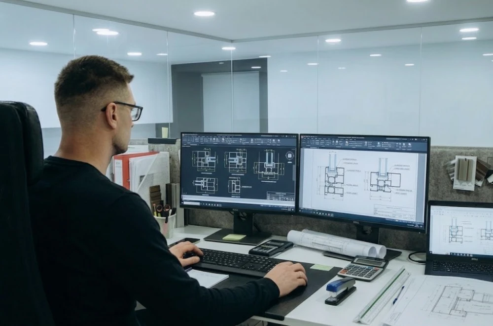 Projeto técnico de caixilharia no gabinete de design da SKLO