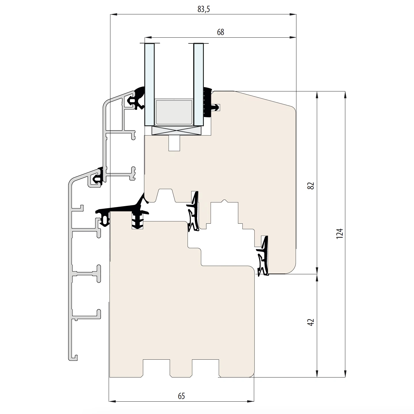 Corte vertical padrão — Naturo 68 ALU